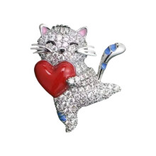 Entzückende Katzen-Themen-Pin-Herz-Verzierungsschmuck für-Silber