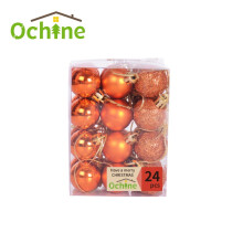 Orange plastic Christmas ball ornaments shatterproof 24 pcs