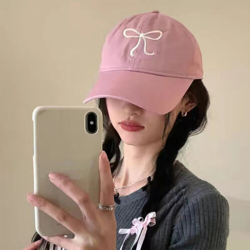 Stylish Cotton Hat Adjustable Closure Bowknot Accent-Pink 2