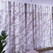 Gordijnverlichting met 300 LED's, warm wit, USB-voeding.