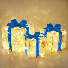 Caixa de presente com luzes de Natal, fio de cobre, 19 cm