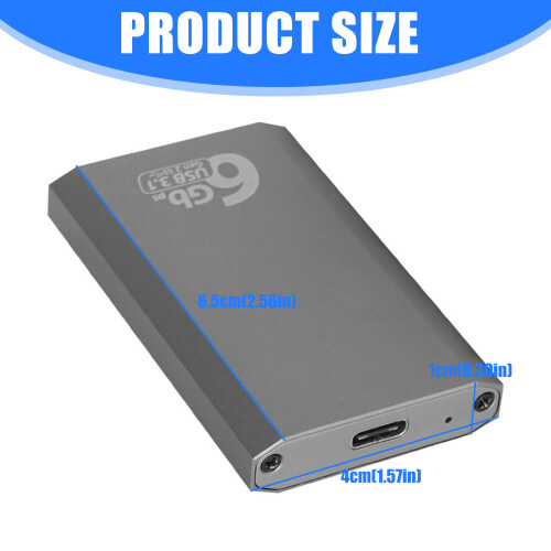 Aluminium mSATA SSD's behuizing USB Type C Draagbare externe 2