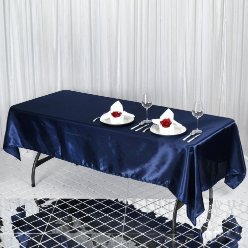 Toalha de mesa retangular de cetim azul marinho 60x102 polegadas