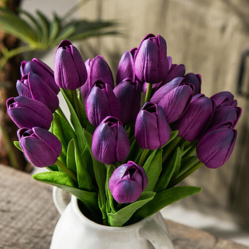 Tulipas artificiais roxas de 33 cm (13 polegadas), conjunto com 20 peças