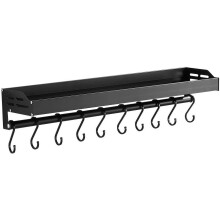 Mensola da cucina magnetica nera da 40 cm con ganci rimovibili.