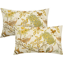 Fundas de almohada lumbares vintage con estampado floral de pájaros, 30 x 50 cm, juego de 2