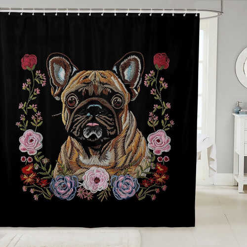 Cortina de chuveiro Bulldog Francês 72x84 polegadas