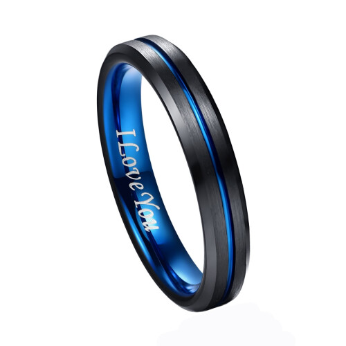 4 mm schwarzer Wolframcarbidring mit blauer Nut