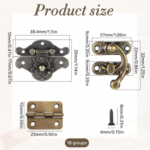 Retro Cupboard Hardware Set Metal Hinges Mounting Screws for 2