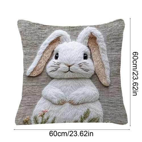 Cojín lumbar estampado de conejo blanco con funda extraíble y lavable. 1
