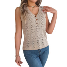 Women's Autumn Fashion Sweater Vest Top, Sleeveless,-Khaki S