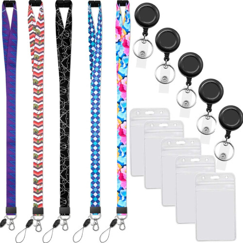 Lot de 5 cordons rétractables avec porte-badges 2