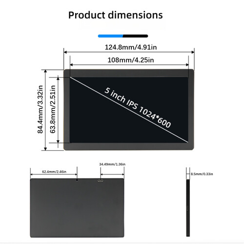 5inch Computer CPU GPU PC Secondary Screen LCD Moniter Type C 2