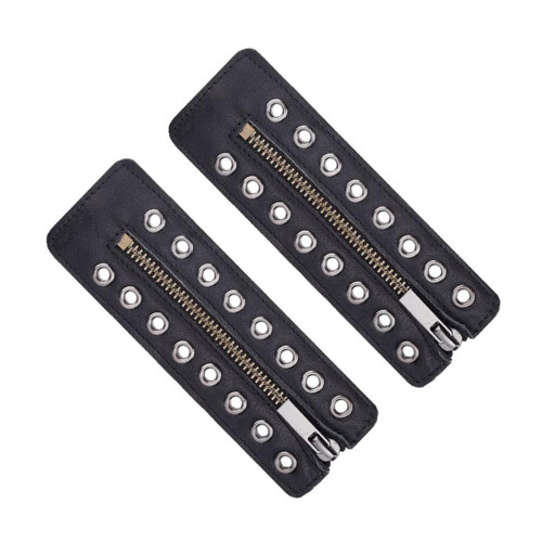 Shoelace Zippered Inserts Decoration Waterproof PU-Black
