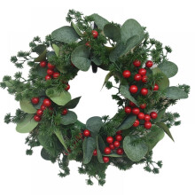Guirlanda de Natal artificial de 30 cm com frutos vermelhos e eucalipto.