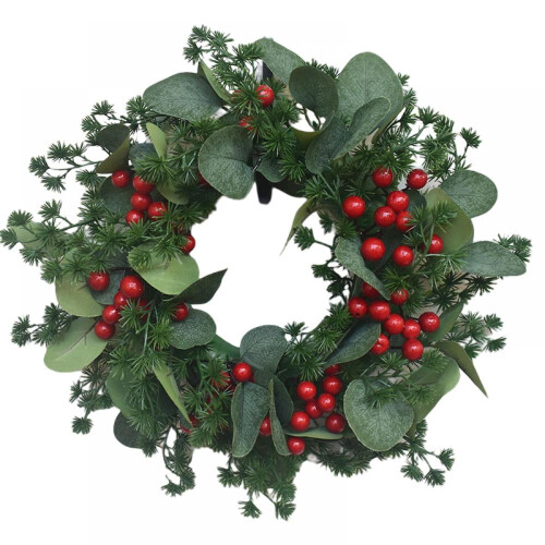 Guirlanda de Natal artificial de 30 cm com frutos vermelhos e eucalipto.
