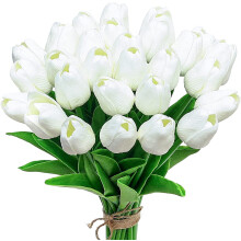 Różowe sztuczne tulipany z łodygami – 10 szt., 34 cm