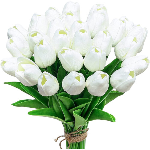 Tulipani artificiali rosa con stelo – 10 pezzi, 34 cm