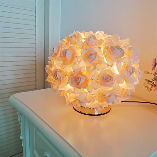 Abajur de mesa Rose Design bege para quarto romântico 1