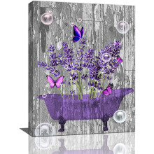 Tableau mural papillon lavande sur toile, décoration de style ferme violette