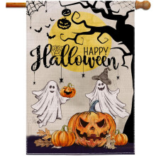 Oboustranná halloweenská vlajka 28x40 palců Duch Veselý Halloween