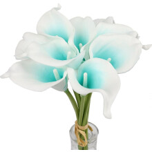 Künstlicher Calla-Lilien-Strauß, Türkis, Blau, Weiß, 10 Stiele
