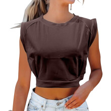 Crop Top Athletic Shirts for Women Cute Sleeveless Yoga-brown S