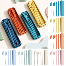 Ensemble de couverts portables en plastique avec boîte de rangement, 4 pièces