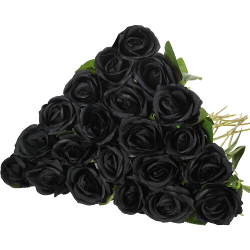 20 rose artificiali nere realistiche in seta
