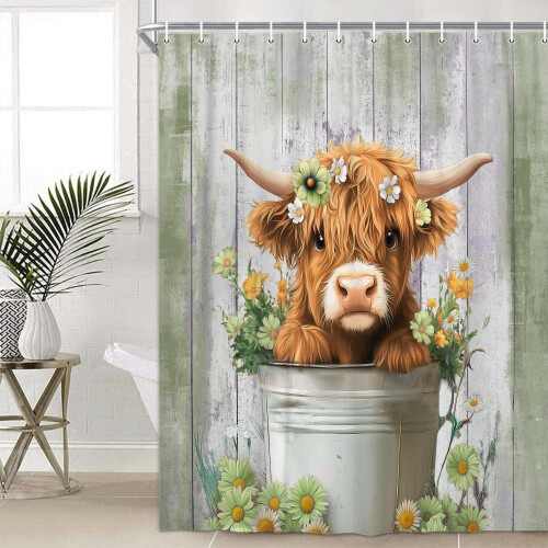 Highland Cow Shower Curtain with Hooks, Polyester, 48 x 70