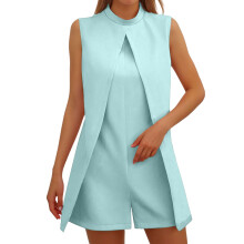 Women's jumpsuit with front slit, high neck, casual-green M