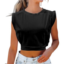 Crop Top Athletic Shirts for Women Cute Sleeveless Yoga-Black M