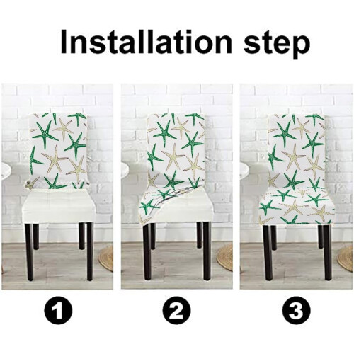Ensemble de 4 housses de chaises de salle à manger élastiques, motif côtier vert 2
