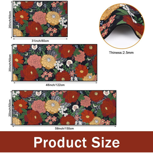 Spring Floral Kitchen Rug Set of 3 1