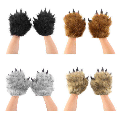 Pelzige Plüschpfoten-Handschuhe,-Schwarz 1
