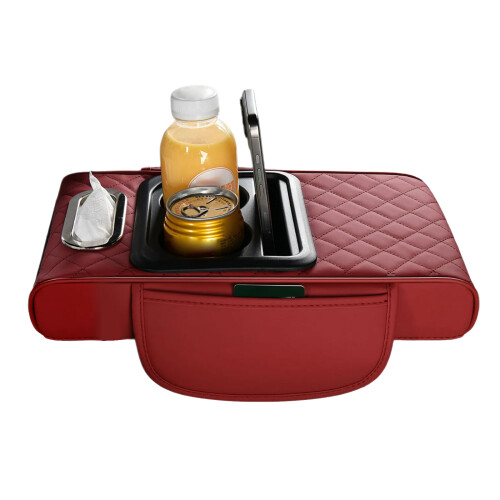 Car Armrest Box Height Pad Universal Leather Armrest-Claret