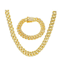2 Stück Goldenes Cuban-Link-Rhinestone-Set 50/20cm