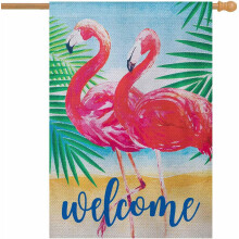 Flaga ogrodowa Flamingo 28x40 cali, dwustronna, juta