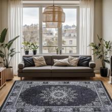 Black Vintage Area Rug Washable 5'x7' Low-Pile