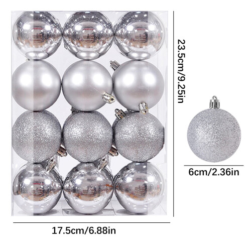 Christmas tree ornaments plastic silver 24 pcs 6 cm 1