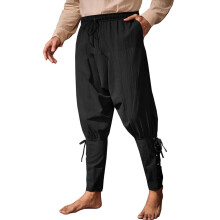 Men Cotton Ankle Band Pants for Renaissances Pirate-Black M