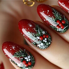 24Pcs Christmas Red Glittering Short Oval Flashy Red Berries