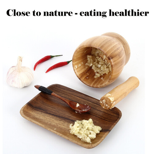 Bamboo Garlic Press with 220ml Jar and Lid 2