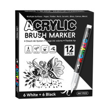 12Pcs Liquid Acrylic Paint Pen Brush Tip-6 black 6 white