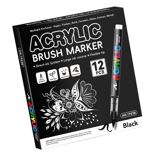 12Pcs Acrylic Paint Pen Brush Tip for Journaling-12 black
