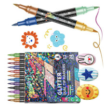 Double Tip Glitter Markers Soft Brush Watercolor Pens For-12