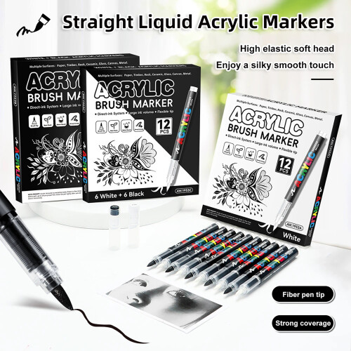 12Pcs Acrylic Paint Pen Brush Tip for Journaling-12 black 2