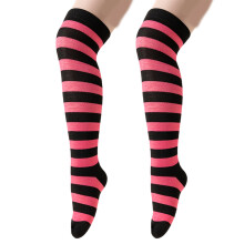 Paire de chaussettes hautes rayées pour enfants,-noir rose rouge