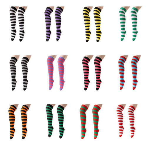 Gestreifte lange Socken über den Knien,-schwarzgrün 2
