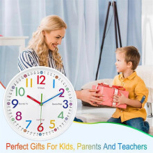 Learning Clock for Kids - Telling Time Easily, Non-Ticking, Battery Operated, Silent, Colorful Teach